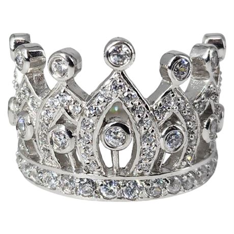 Signed RP Sterling Silver CZ Tiara Crown Ring, Sz 8