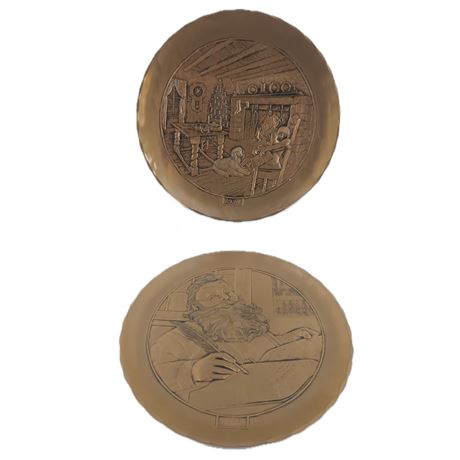 Solid Bronze Wendell August Forge "The Night Before Christmas" & "Santa" Plates