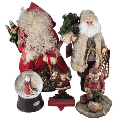 Vintage Santa Clause Figure / Snow Globe / Cast Iron Key Ring Holder Lot