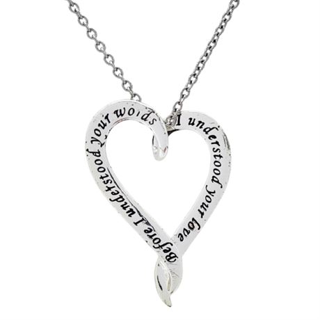 Silver Tone Mother's Heart Pendant Necklace