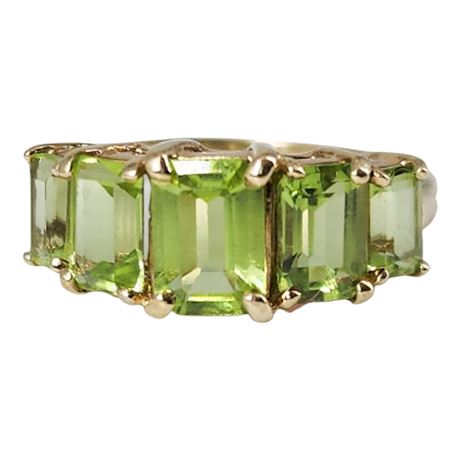 Vintage Signed 10K Gold Peridot Ring, Sz 4.75