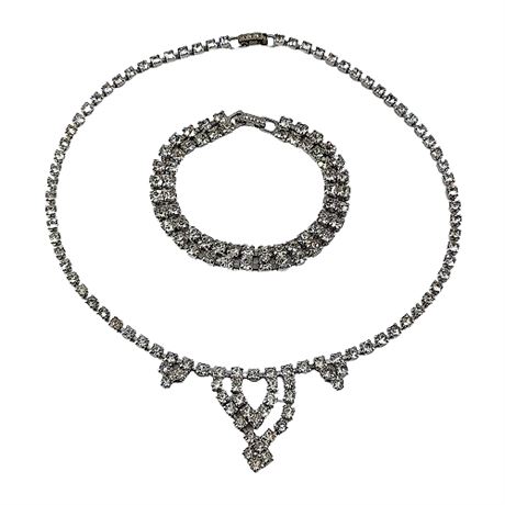 Vintage Clear Rhinestone Necklace & Bracelet