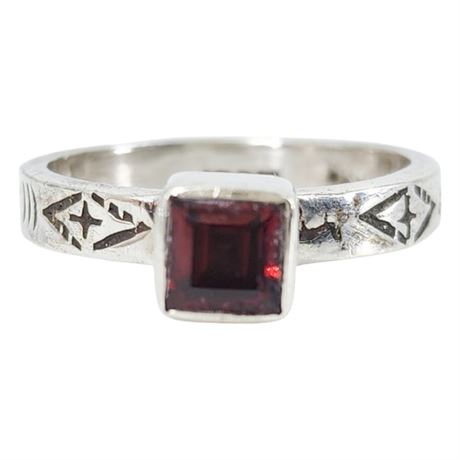 Stamped Sterling Silver Garnet Ring, Sz 7.75