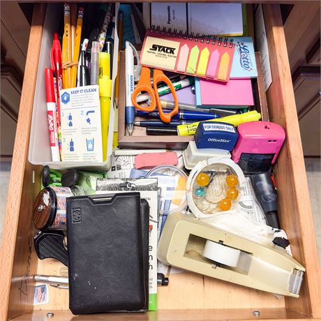 Kitchen Cupboard Lot: Junk Drawer Office Supplies & Misc