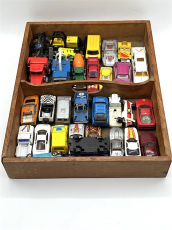 Box of Vintage Toy Cars Some Die-cast