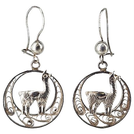 Vintage Peruvian Sterling Silver Llama Filigree Earrings