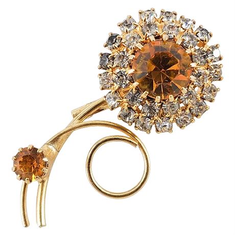 Vintage Rhinestone Flower Brooch