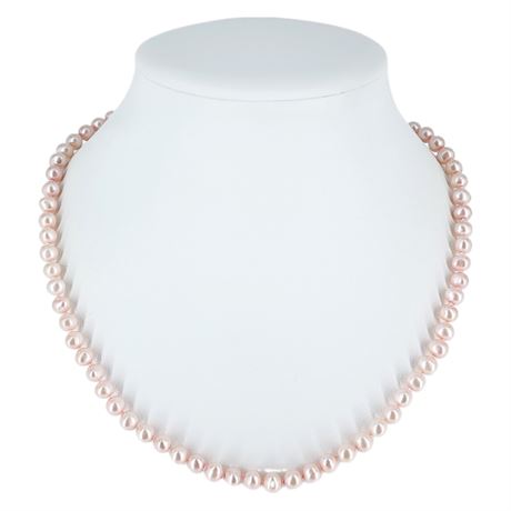 Signed Jacmel Pink Freshwater Pearl Necklace w/ 10K Gold Clasp