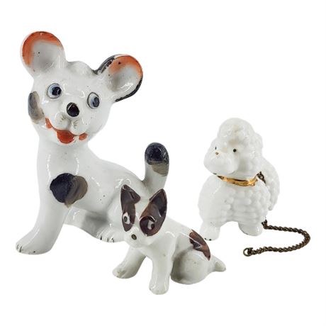 Three Vintage Ceramic Mini Dog Figurines
