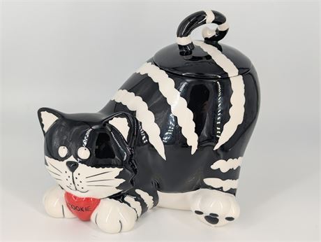 Cookie Jar Chester the Cat Burton Black White Striped Ceramic Cat