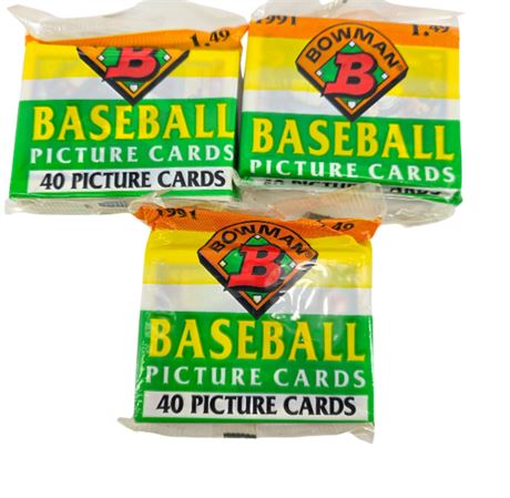Lot of 3 Bowman Baseball Card Packs 1991