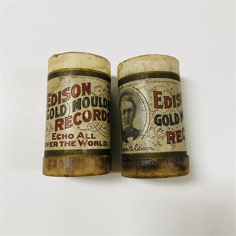 2 Antique Edison Wax Cylinder Photographs