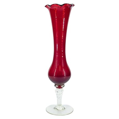 Vintage Ruby Red Italian Glass Footed Bud Vase