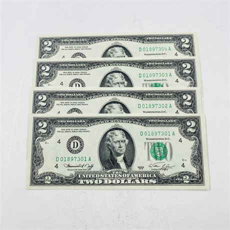 4 Consecutive 1976 $2 Bills