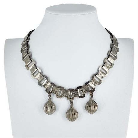 Vintage Silver Tone Book Link Kumquat Drop Necklace
