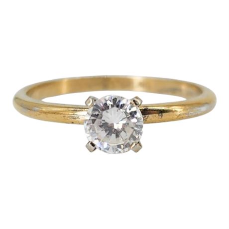 Vintage Gold Over Sterling Silver CZ Solitaire Ring, Sz 8.75, Flawed