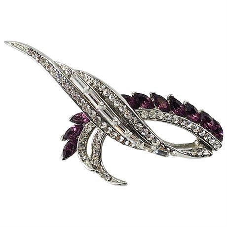 Vintage Silver Tone Rhinestone Swirl Brooch