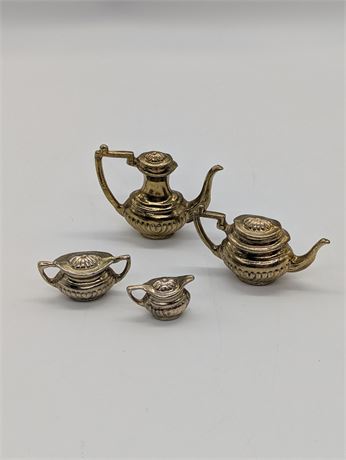 Antique Lot European Metal Miniature Tea Set Heavy
