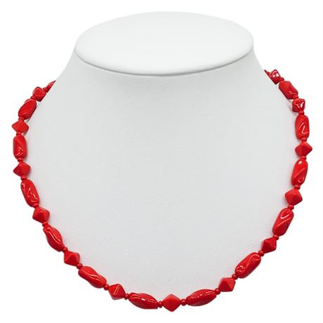 Vintage Red Glass Beaded Necklace