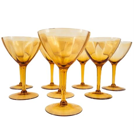 Vintage Lot of 8 Amber Champagne Glasses