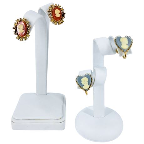 Vintage Pair Cameo Portrait Screw-Back Earrings