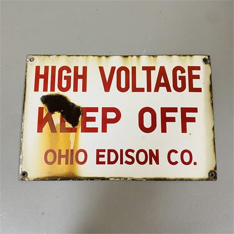 1930’s 12x18” Ohio Edison Porcelain Sign