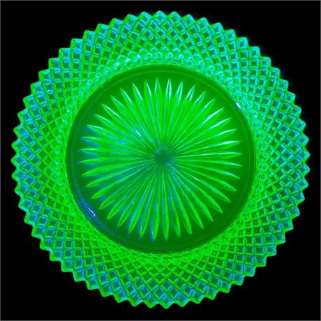Vintage Anchor Hocking "Miss America" UV Reactive Green Glass Plate