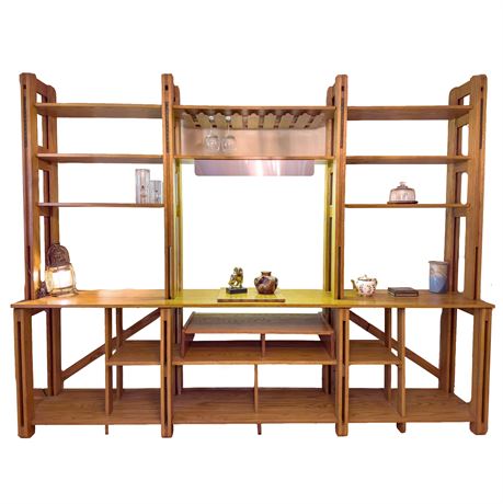 Vintage Hand Crafted Solid Wood Adjustable Wall Unit With Built-In Bar