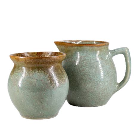Pigeon Forge Pottery Ceramic Glazed Sugar Bowl and Creamer