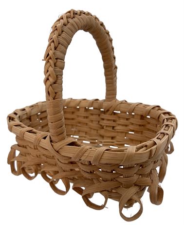 Miniature 4 3/4” Handmade Curled Woven Wood Basket