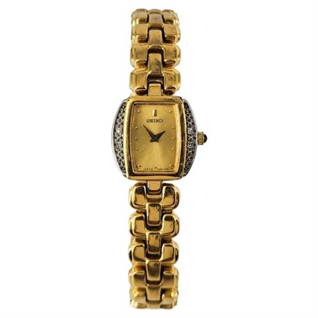 Vintage SEIKO Ladies' Gold Plated Wrist Watch w/ Diamonds