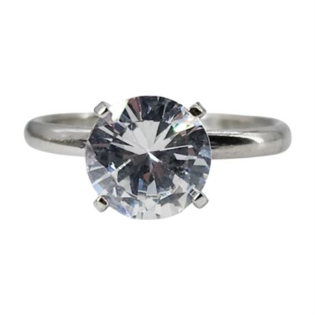 Vintage Sterling Silver 2 Carat Equivalent CZ Solitaire Ring, Sz 6.25