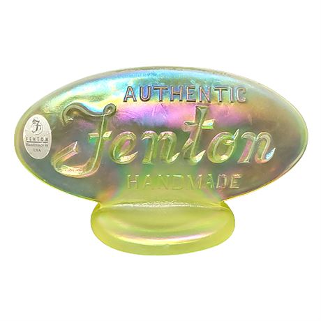 Fenton UV Reactive Topaz Iridescent Glass Sign