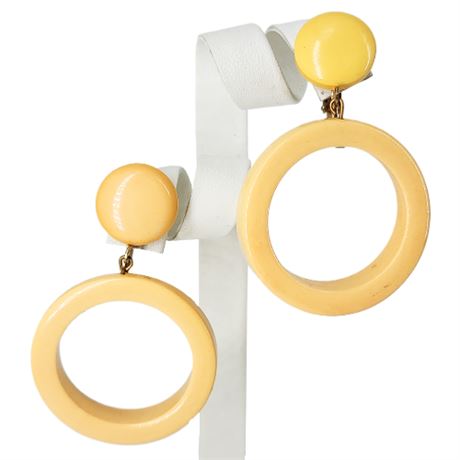 Vintage Mod Bakelite Drop Hoop Clip Earrings