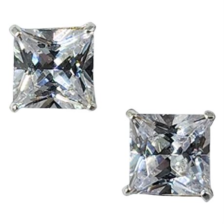 Sterling Silver 7mm Princess Cut CZ Earrings