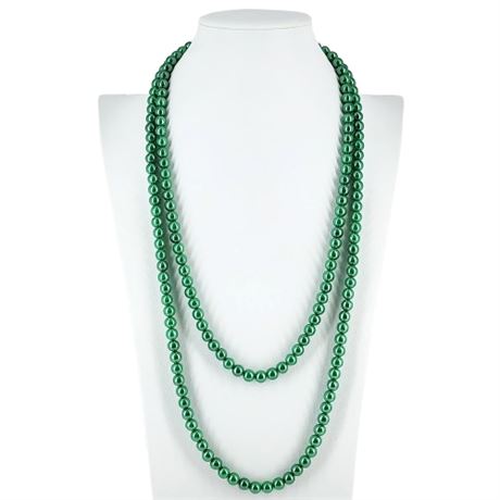 Vintage 58" Green Faux Pearl Necklace