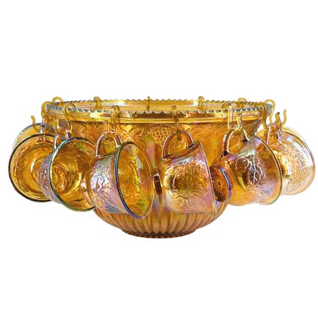 Vintage Indiana Glass Marigold Carnival Glass Punch Bowl