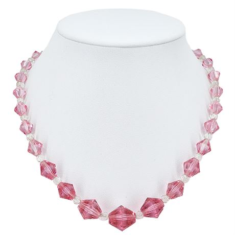 Vintage Faceted Pink Bi-Cone Crystal Beaded Necklace