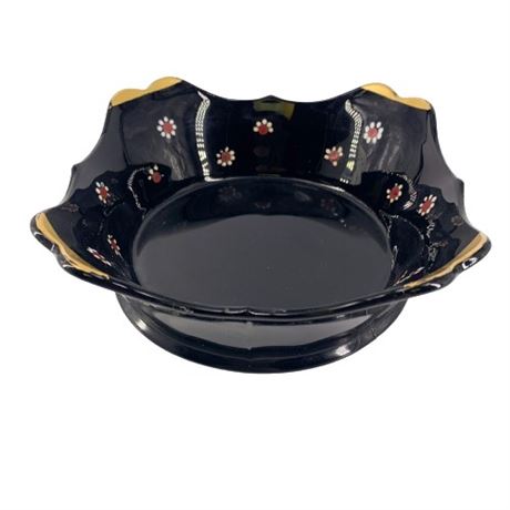 Unmarked Black Ceramic Daisy Bowl