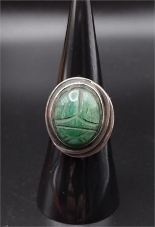 Sterling Green carved gemstone scarab ring size 5.25