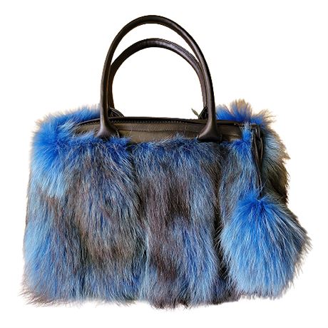 NEW Schwartz Furs Dyed Blue Raccoon Fur Handbag