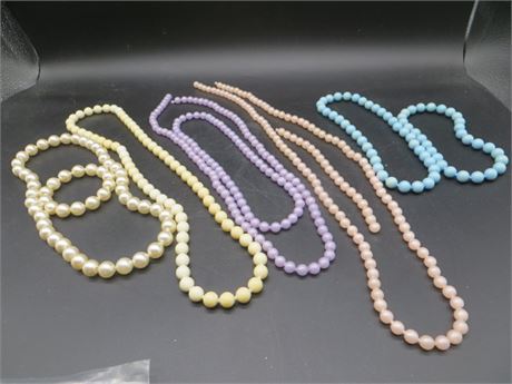 5 VINTAGE COLORFUL POP BEAD NECLACES & 4 BRACELETS