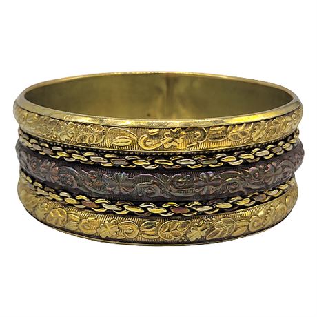 Wide Moroccan Brass & Copper Bangle Bracelet