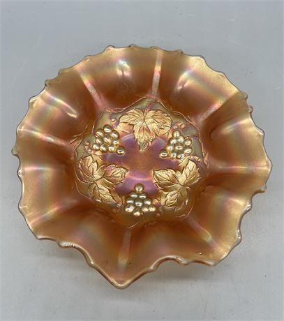 Antique Dugan Golden Grape Marigold Carnival Glass Bowl