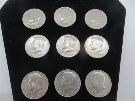 Nine Bicentennial Kennedy Half Dollars