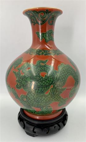 MCM Porcelain Japanese Dragon Vase with Wood Stand