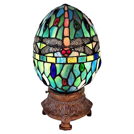 Meyda Lighting Tiffany Style Stained Glass Dragonfly Egg Lamp