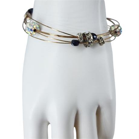 Artisan Made Wire Bangle Bracelet w/ Vintage Rhinestone Beads