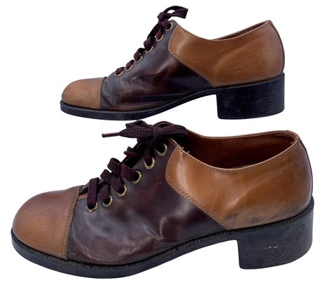 1970s REGAL 2 Tone Leather Stacked Heel Men’s Oxford Shoes, 12 D