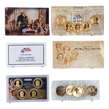 2009 US Mint Presidential Dollar Proof Set + First Spouse Bronze Medal Set